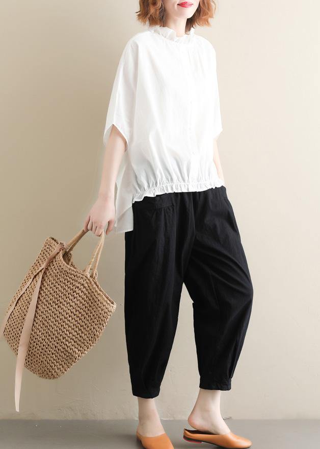 Elegant black Jeans  elastic waist asymmetric Fabrics casual pants - SooLinen