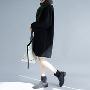 Elegante schwarze Midi-Baumwollkleider plus Größe Langarm dicke Reisekleidung große Taschen Urlaubskleider