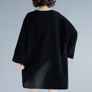 Elegante schwarze Midi-Baumwollkleider plus Größe Langarm dicke Reisekleidung große Taschen Urlaubskleider