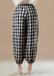 Elegant black Plaid cotton quilting Work Outfits harem pants Plus Size elastic waist pants - SooLinen