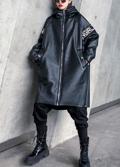 Elegant black Plus Size Coats Women Shirts hooded winter outwear - SooLinen