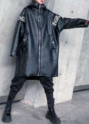 Elegant black Plus Size Coats Women Shirts hooded winter outwear - SooLinen
