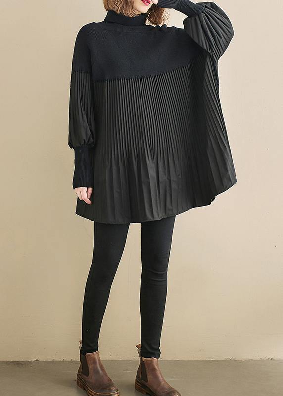 Elegant black clothes For Women high neck Cinched oversized shirts - SooLinen