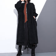 Elegant black cotton blended Coat Loose fitting Stand zippered Winter coat boutique long sleeve pockets baggy maxi coat