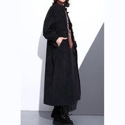 Elegant black cotton blended Coat Loose fitting Stand zippered Winter coat boutique long sleeve pockets baggy maxi coat