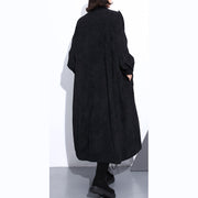 Eleganter schwarzer Baumwollmischmantel Locker sitzender Wintermantel mit Stehkragen, Boutique-Langarmtaschen, Baggy-Maximantel