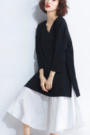 Elegante schwarze Baumwoll-Patchwork-Chiffon-Kleidung Metropolitan Museum Ideas O-Ausschnitt Kaftan Sommerkleid