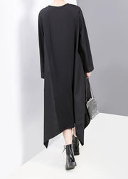 Elegant black cotton tunic dress asymmetric A Line fall Dress - SooLinen