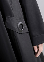 Elegant black cotton tunic dress asymmetric A Line fall Dress - SooLinen