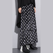 Elegante schwarze, gepunktete Plus-Size-Kleidung, elastische Taille, reisende Frauen, weites Bein, Baumwollhose