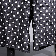 Elegant black dotted plus size clothing elastic waist traveling women wide leg pants cotton trousers