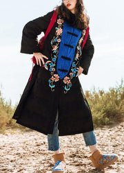 Elegant black down jacket woman Loose fitting embroidery down jacket side open New coats - SooLinen