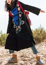 Elegant black down jacket woman Loose fitting embroidery down jacket side open New coats - SooLinen
