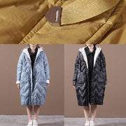 Elegant black duck down coat trendy plus size womens parka hooded zippered Warm overcoat - SooLinen
