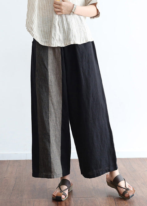 Elegant black linen Omychic design asymmetrical design wide leg pants ...