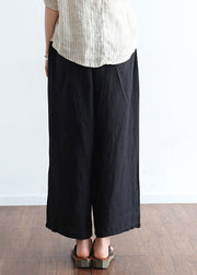 Elegant black linen Omychic design asymmetrical design wide leg pants shift spring long pants