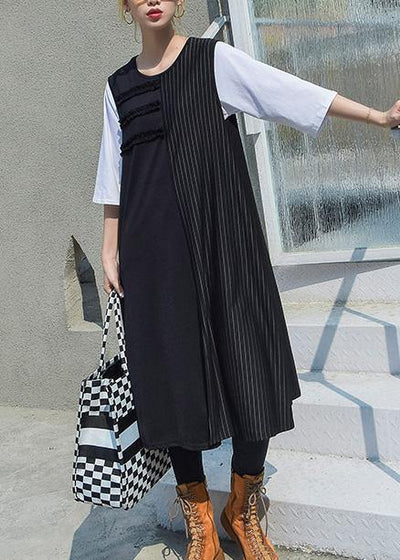 Elegant black patchwork cotton outfit sleeveless Robe summer Dresses - SooLinen