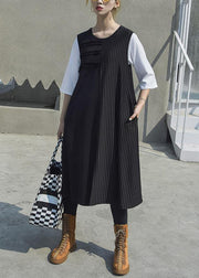 Elegant black patchwork cotton outfit sleeveless Robe summer Dresses - SooLinen