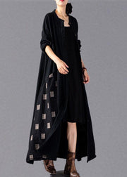 Elegant black plaid Coats Women oversize long winter coat fall lapel patchwork - SooLinen