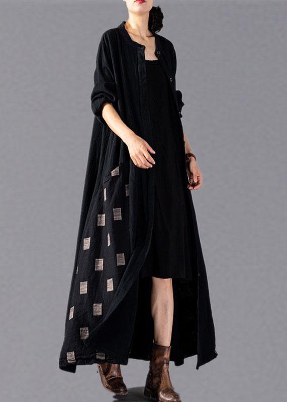 Elegant black plaid Coats Women oversize long winter coat fall lapel patchwork - SooLinen