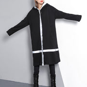 Elegant black plus size traveling dress pockets fine hooded cotton blended dress