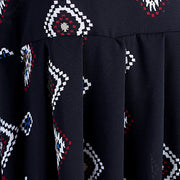 Elegant black prints Midi-length cotton dress casual traveling clothing New hig waist Cinched batwing sleeve cotton clothing dress