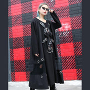 Elegantes schwarzes reines Plus-Size-Reise-Baggy-Kleid 2018 Midikleid mit V-Ausschnitt und Applikationen