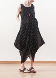 Elegant black sleeveless linen Robes asymmetric Maxi summer Dresses - SooLinen
