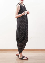 Elegant black sleeveless linen Robes asymmetric Maxi summer Dresses - SooLinen
