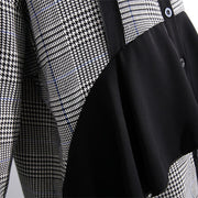 Elegant black white plaid cotton caftans plus size ruffles cotton clothing dress Fine lapel collar cotton caftans