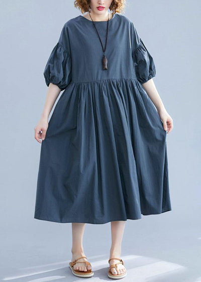 Elegant blue cotton clothes For Women o neck Maxi summer Dresses - SooLinen