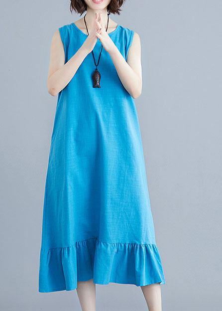 Elegant blue cotton clothes For Women o neck sleeveless A Line summer Dresses - SooLinen