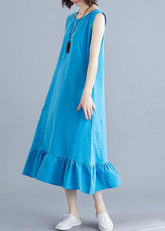 Elegant blue cotton clothes For Women o neck sleeveless A Line summer Dresses - SooLinen