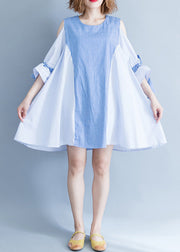 Elegant blue striped Cotton clothes plus size Fabrics off the shoulder summer Dresses