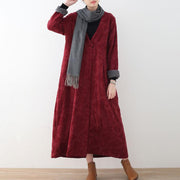 Elegant burgundy cotton jackets casual maxi coat vintage trench coat thick