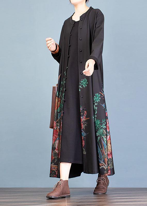 Elegant casual coat fall women coats black prints trench coats - SooLinen