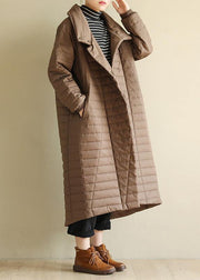 Elegant casual snow jackets high neck outwear dark khaki wild Parkas for women - SooLinen