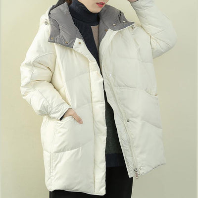 Elegant casual winter jacket overcoat hooded zippered down coat winter - SooLinen