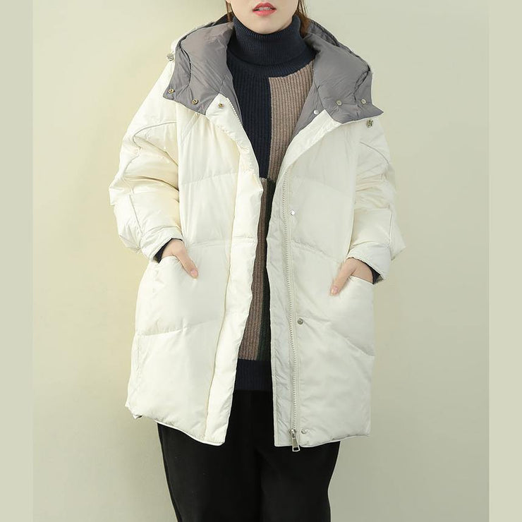 Elegant casual winter jacket overcoat hooded zippered down coat winter - SooLinen