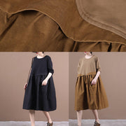 Elegant chocolate Robes o neck patchwork Kaftan spring Dresses - SooLinen