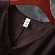 Elegant chocolate linen Vest plus size linen t shirts casual Sleeveless v neck linen clothing t shirt