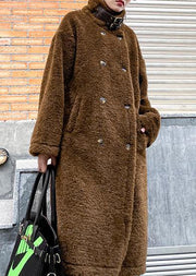 Elegant chocolate woolen coats Winter coat lapel pockets coats - SooLinen