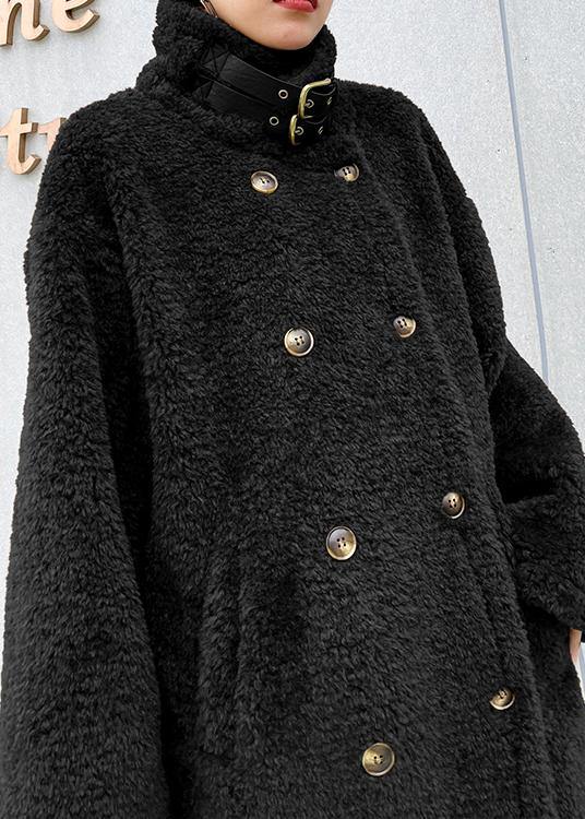Elegant chocolate woolen coats Winter coat lapel pockets coats - SooLinen