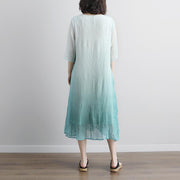 Elegant cotton blouse oversize Fake Two-piece Pockets Retro Green Summer Dress