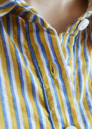 Elegant cotton clothes Korea Yellow Striped And Letter Printed Long Sleeve Shirt - SooLinen