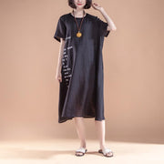 Elegante Baumwollkleider in Übergröße mit kurzen Ärmeln, Taschen, Sommer, lässiges schwarzes Kleid