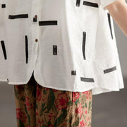 Elegant cotton shirts plus size Round Neck Short Sleeve Summer White High-low Hem Blouse