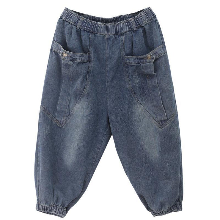 Elegant dark denim blue trousers  summer pockets Cotton shorts - SooLinen