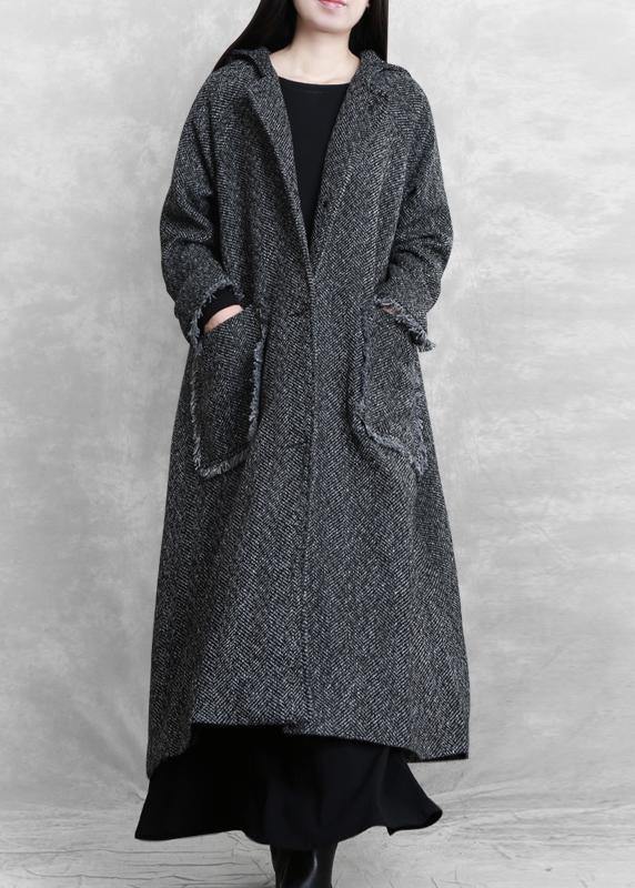 Elegant dark gray warm winter coat trendy plus size womens parka hooded pockets Fine overcoat - SooLinen