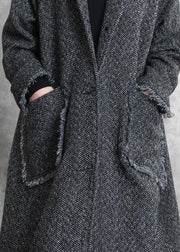 Elegant dark gray warm winter coat trendy plus size womens parka hooded pockets Fine overcoat - SooLinen